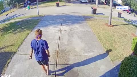 Surveillance video: Texas man armed with sword sets neighbor's home on fire