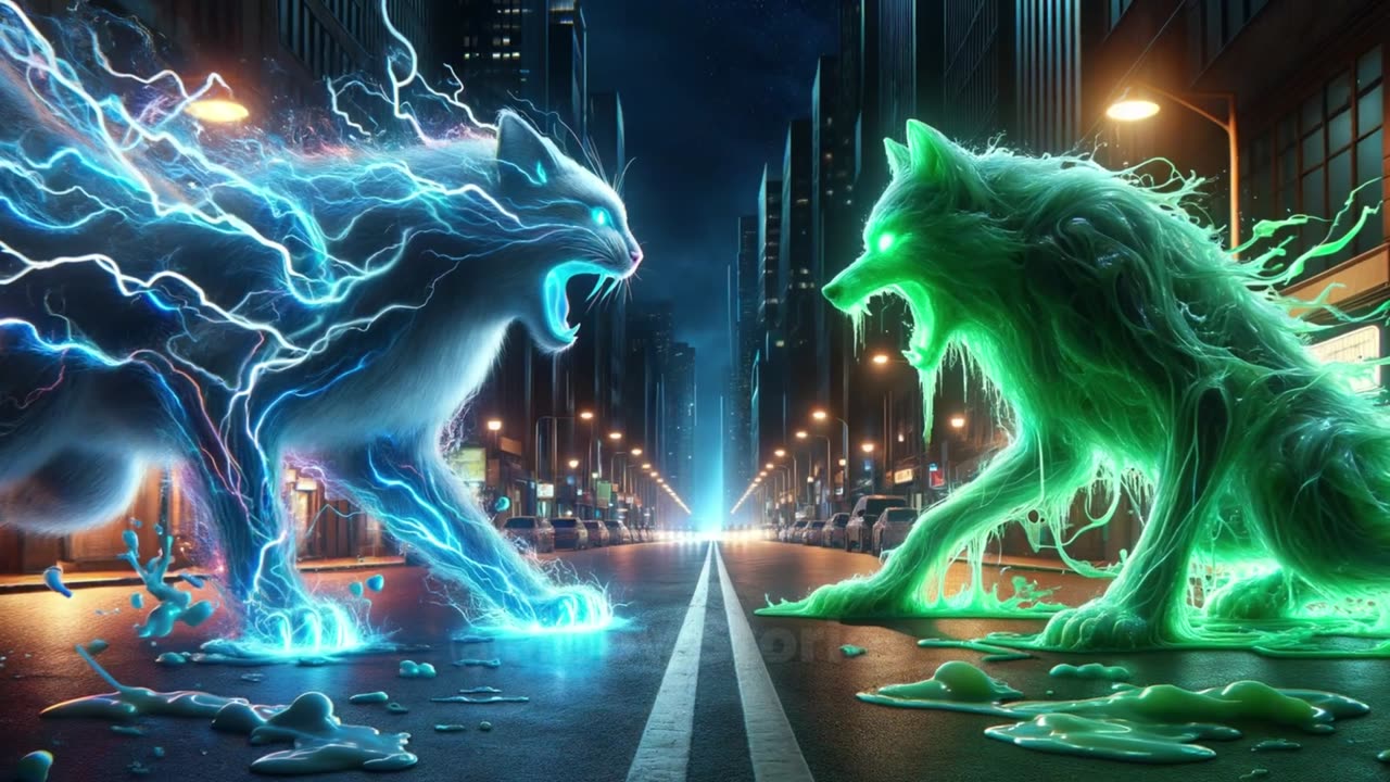 Slime 🐶 vs Electric 🐱 Extreme Fight #cat #ai #cute