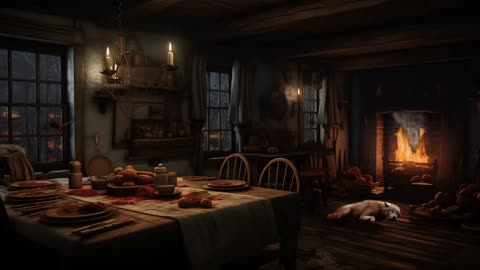 19th Century Cabin on Cold Autumn Night Ambience | 1 hour