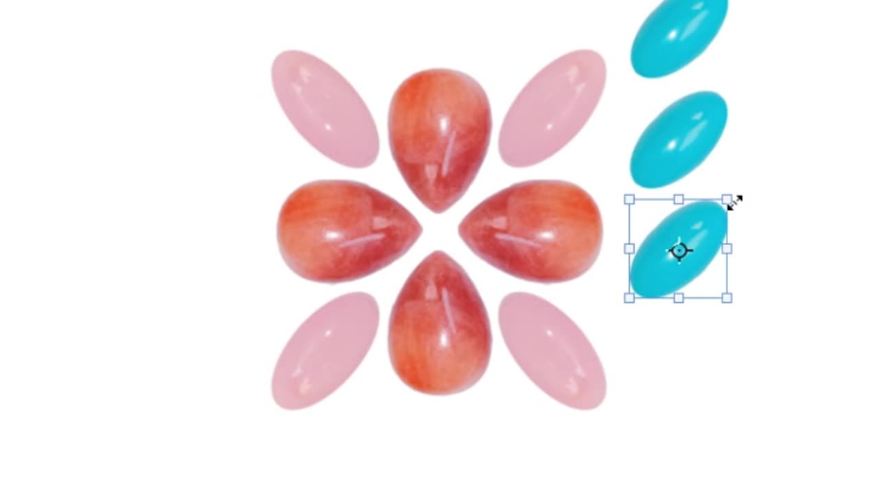 Natural turquoise pink opal and red spiny oyster Color pink orange blue Shape oval pear Size