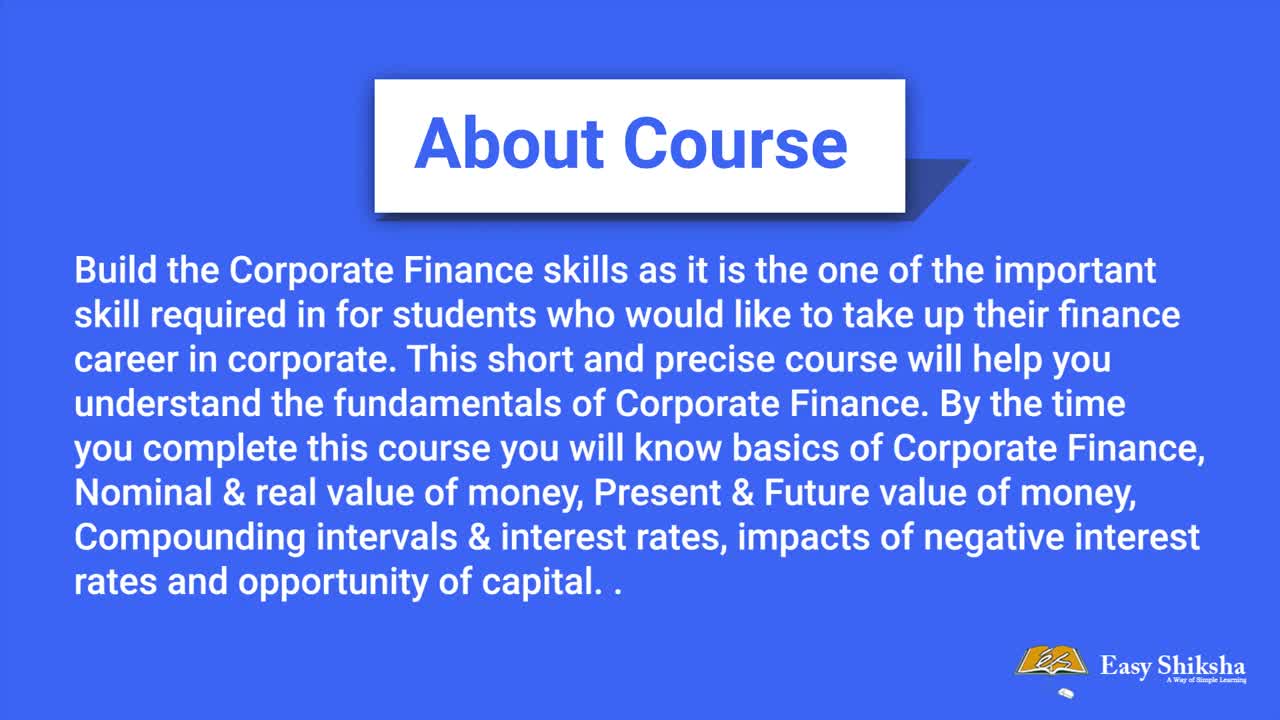 Introduction To Corporate Finance Tutorial | Online Certification Course | Enroll @easyshiksha.com