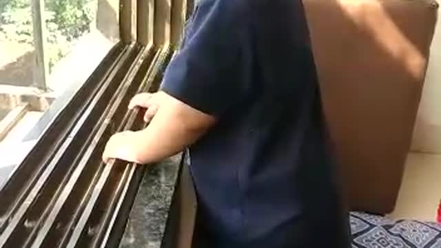 Baby funny first time standing on front of mummy