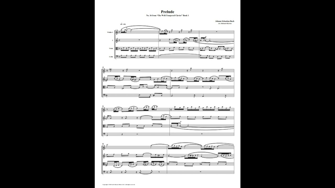 J.S. Bach - Well-Tempered Clavier: Part 1 - Prelude 16 (String Quartet)
