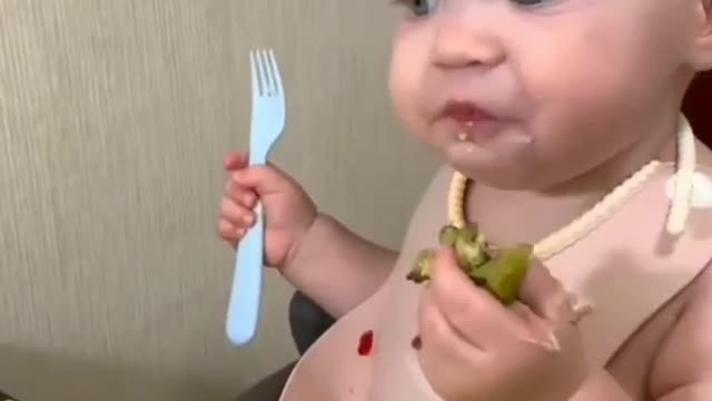 Baby think eating food baby 😀😀so laughing