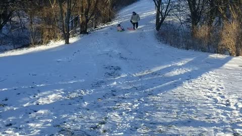 Olivia's sledding in snow