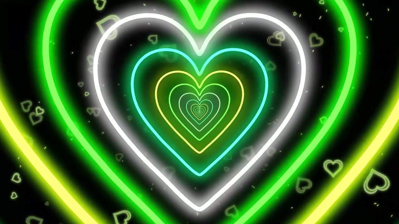 930. Heart Tunnel Background 💚Light Green and Yellow Neon Heart