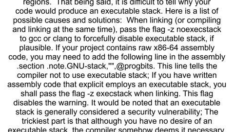 How can I fix quotusrbinld warning trapo missing noteGNUstack section implies executable stackquot