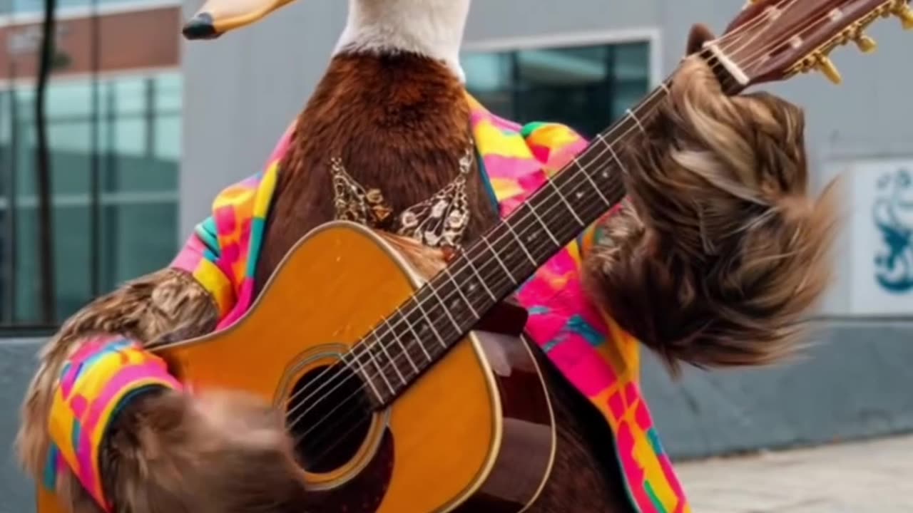 Amazing duck playing beautiful music on guitar