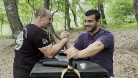 Georgian armwrestlers in nature