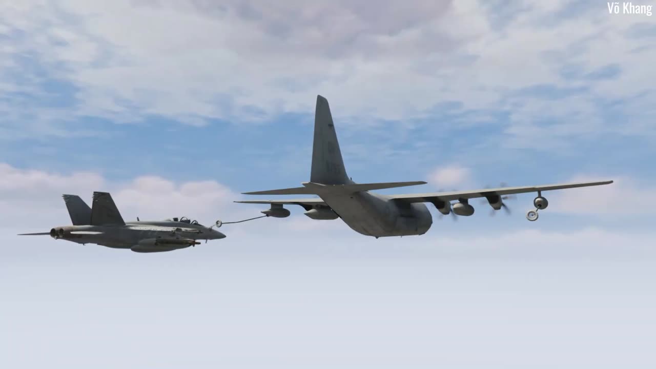 The F/A-18 Super Hornet air refueling from a KC-130J tanker