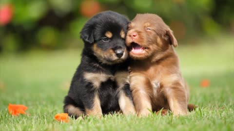 cute puppies baby playing each other