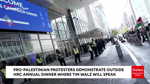 Pro-Palestinian Protesters Demonstrate Outside HRC Annual Dinner Where Tim Walz Will Speak