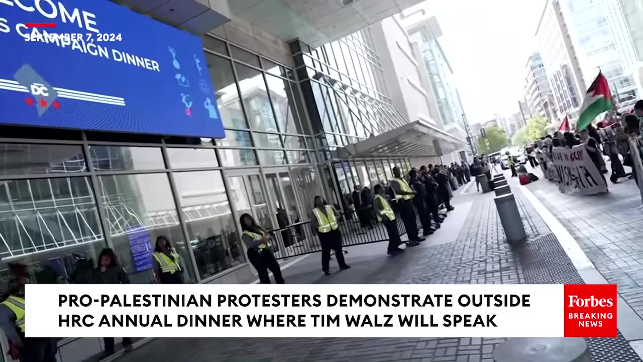 Pro-Palestinian Protesters Demonstrate Outside HRC Annual Dinner Where Tim Walz Will Speak