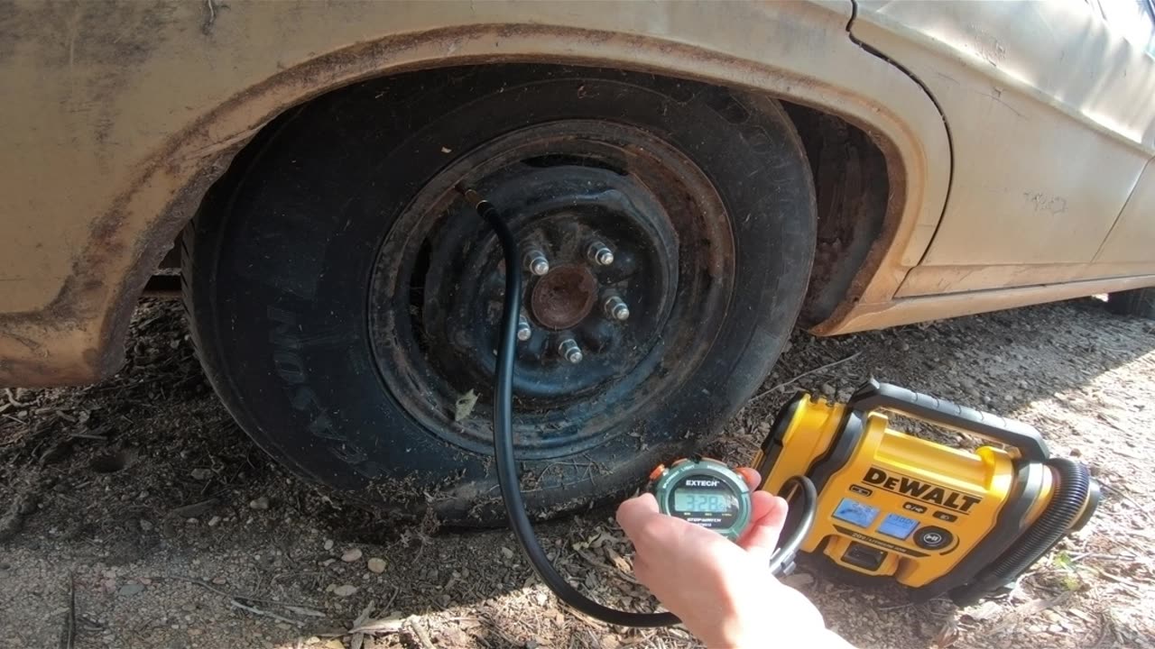 You wont believe what happens while airing up this old tire