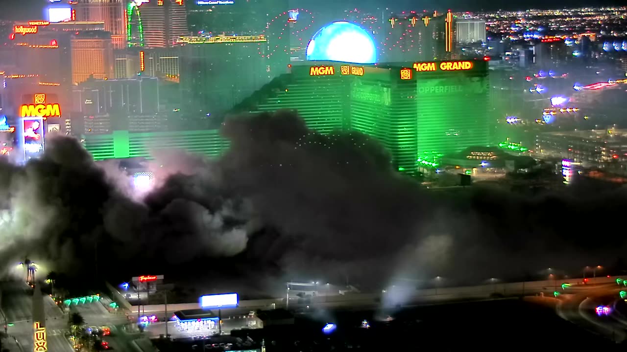 The demolition implosion of Tropicana observed from various viewpoints in Las Vegas.