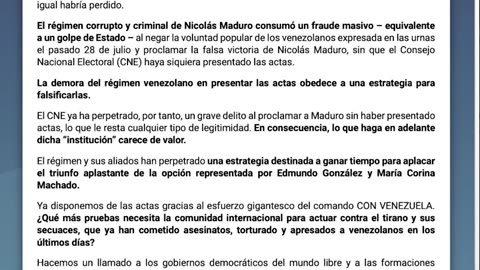 Hermann Tertsch, anuncia el reconocimiento del Dr Edmundo González Urrutia como el presidente electo