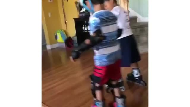 Collab copyright protection - two boys rollerblade helmet kid fall