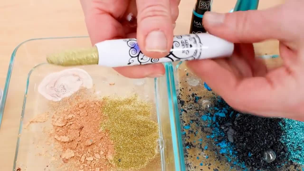 Mixing Makeup Eyeshadow Into Slime ! Gold vs Teal Special Series Part 12 Satisfy