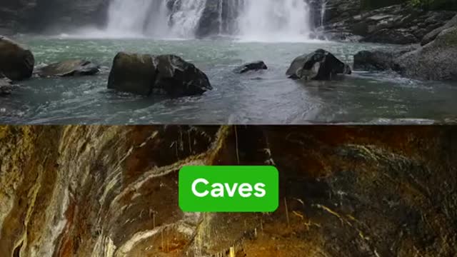 Beautiful waterfall and caves in 4K resolution