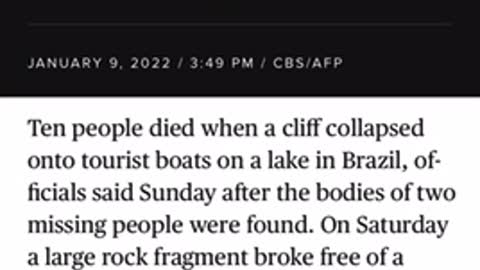 News 01/09/2022 Dramatic video captures cliff collapsing on tourist boats, killing 10 in Brazil.