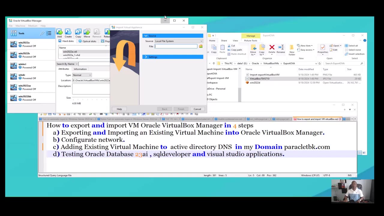 How to Export and Import a VM Windows Server 2022 in Oracle VirtualBox Manager 7.1.0