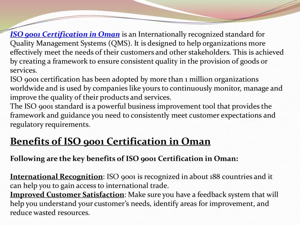 What is ISO 9001 Certification in Oman?