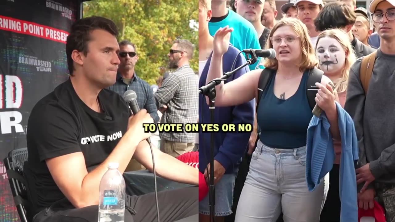 Think about THAT - Charlie Kirk on abortion in fast clip - set her straight! nicely