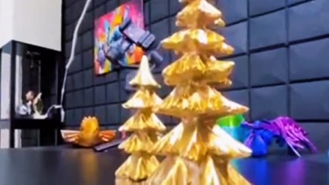 Gold Christmas Tree Figurines, Small Resin Christmas Tree