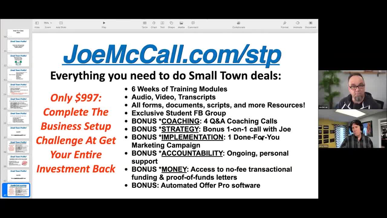 Joe McCall - How To Make More Money Doing Deals In Small Towns with Larry Goins