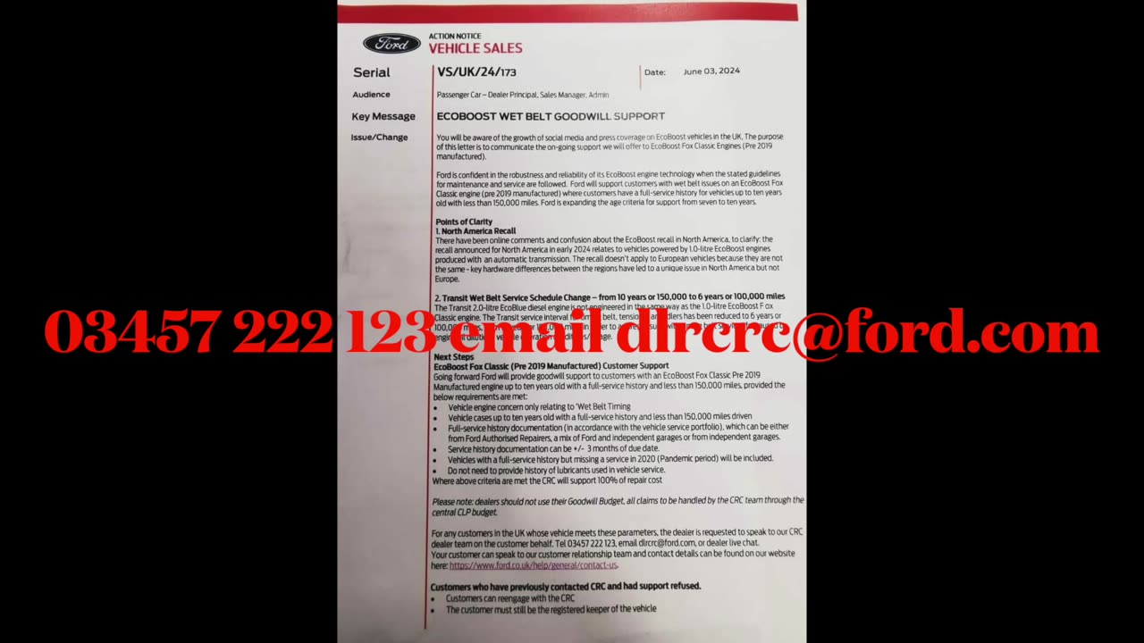 FORD ECO BOOST GOOD WILL GESTURE LETTER