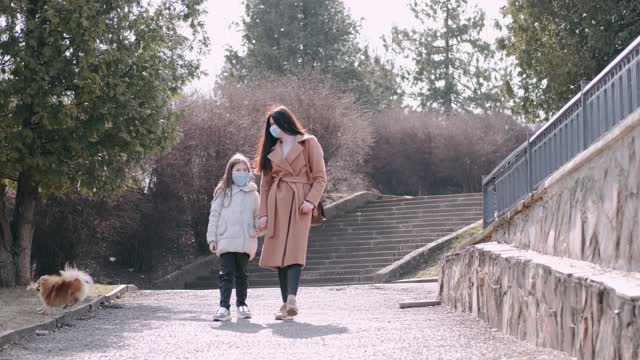 Mother and Daughter with Face Masks at the Park