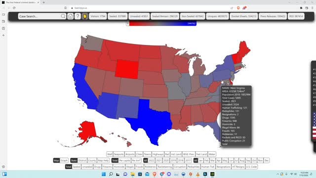 Unsealed and Sealed Indictments by states.