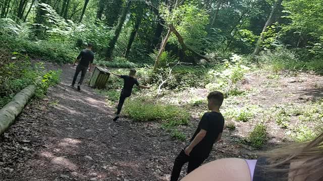 Son stood in ?dog poo in the woods