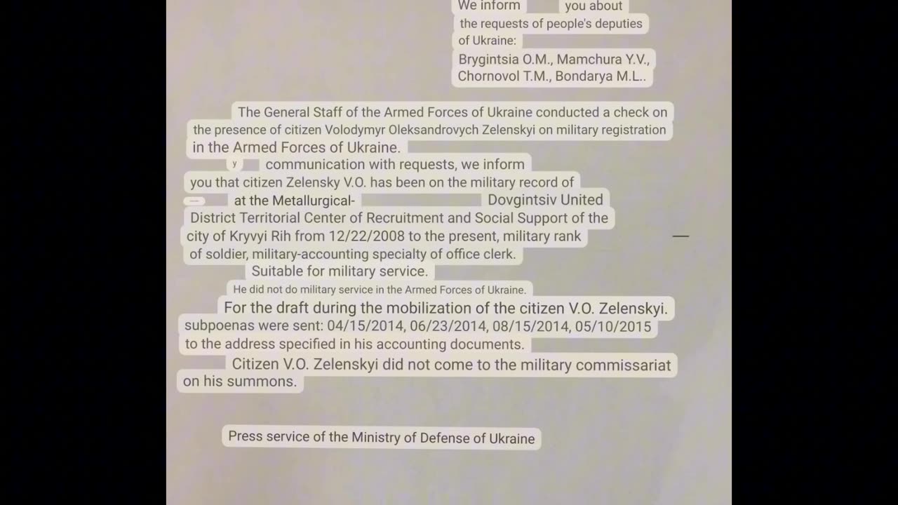 Zelensky Exposed As Draft Dodger By His Own Defense Ministry.