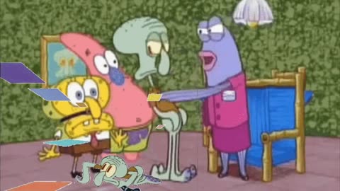 Squidward Is Playing With Tiles While The Saleswoman Exposes Some Imposters