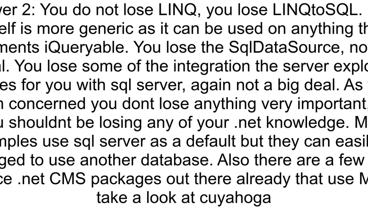 ASPNET 35 Without Microsoft SQL Server What do I lose