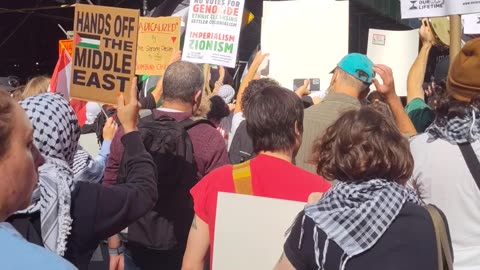 The march: "FLOOD New York City FOR PALESTINE"