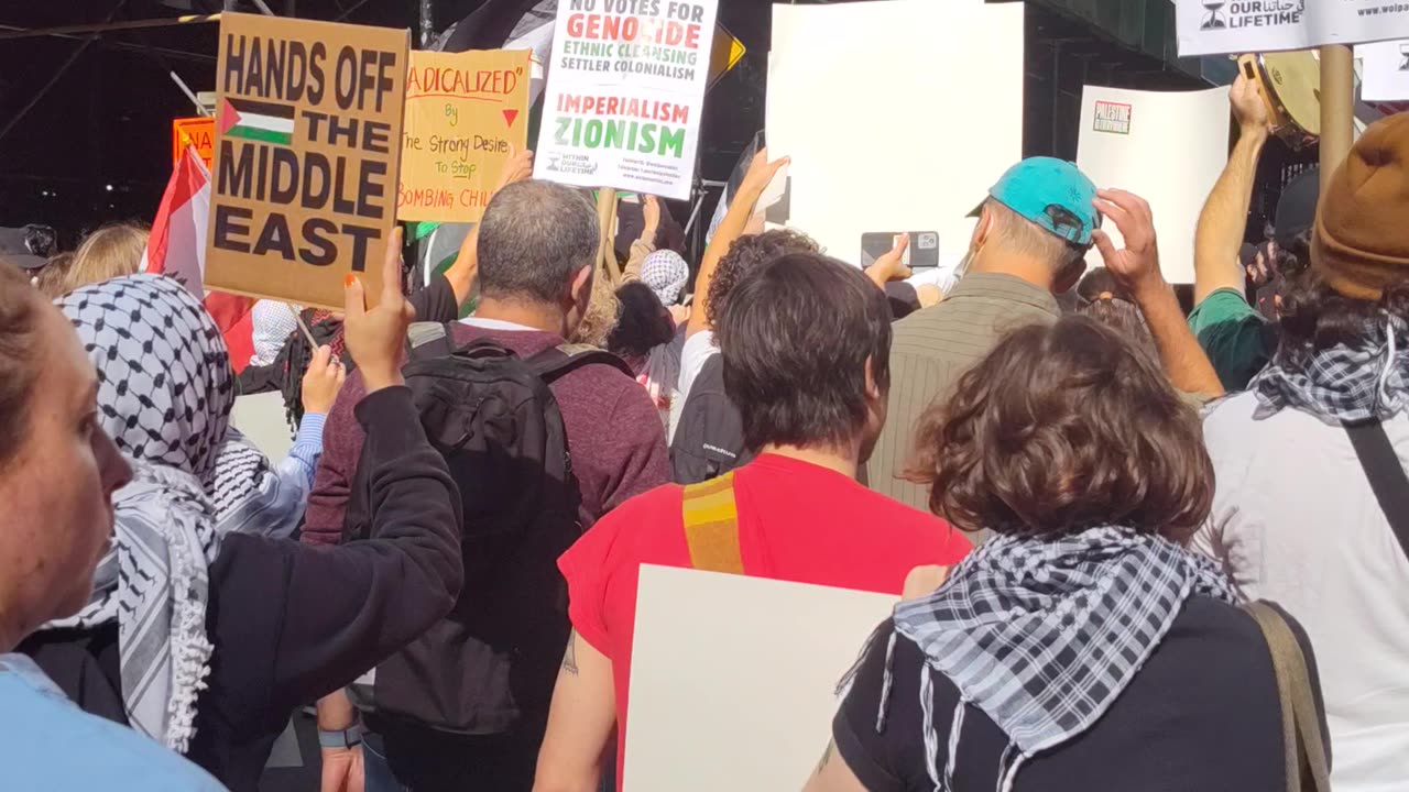 The march: "FLOOD New York City FOR PALESTINE"