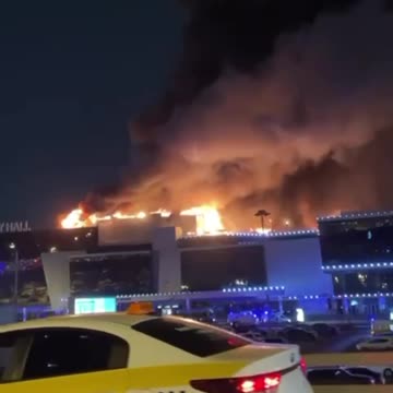 Roof Of Crocus City Hall Begins Collapsing As Blaze Continues