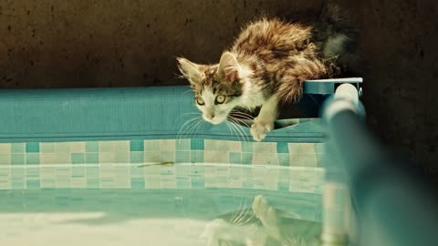 kitten playing in the pool