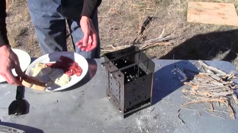 Perfect Bacon & Eggs outdoor cooking on the Folding FIREBOX Stove.