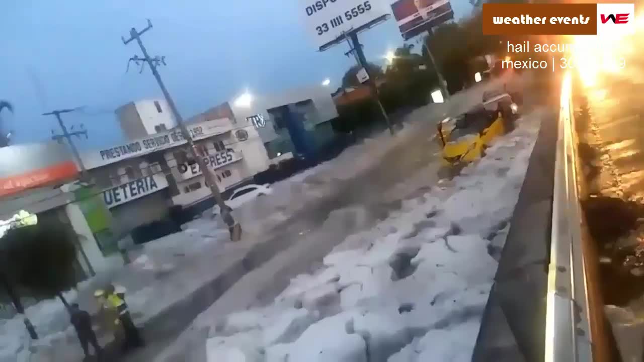 River of hail during the severe hailstorm in Guadalajara Mexico