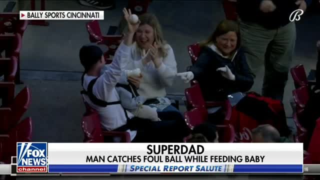 Superdad Catches Foul Ball While Feeding Baby