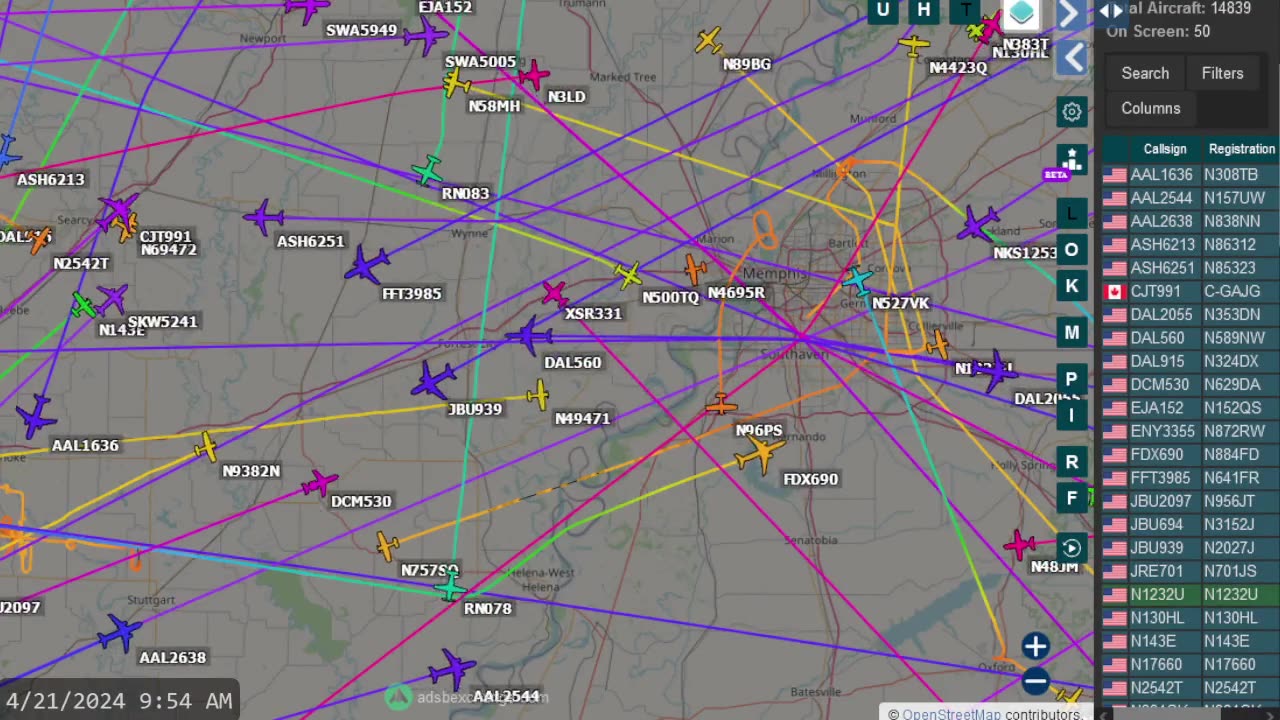 More Air traffic Time Lapsed for Memphis Tennessee - April 21st 2024