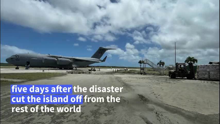 Ash-covered roads in Tonga after volcanic eruption