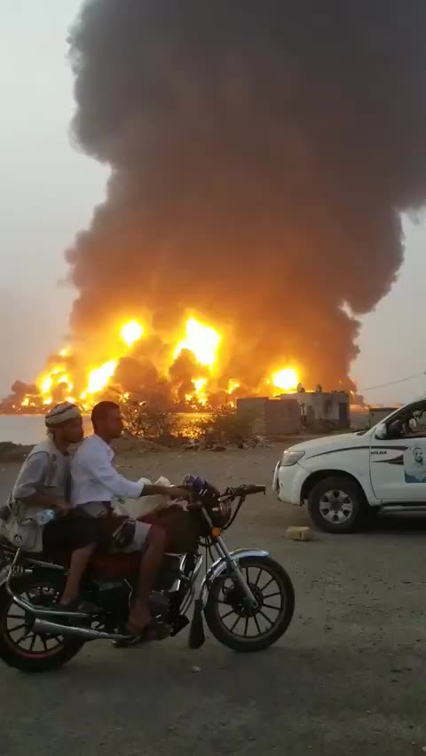Fuel depot at Al-Hudaydah port is burning in Yemen