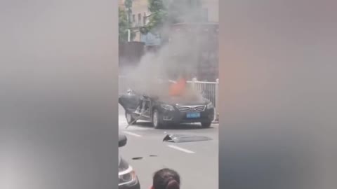 Toyota Camry Explodes On Busy Chinese Street