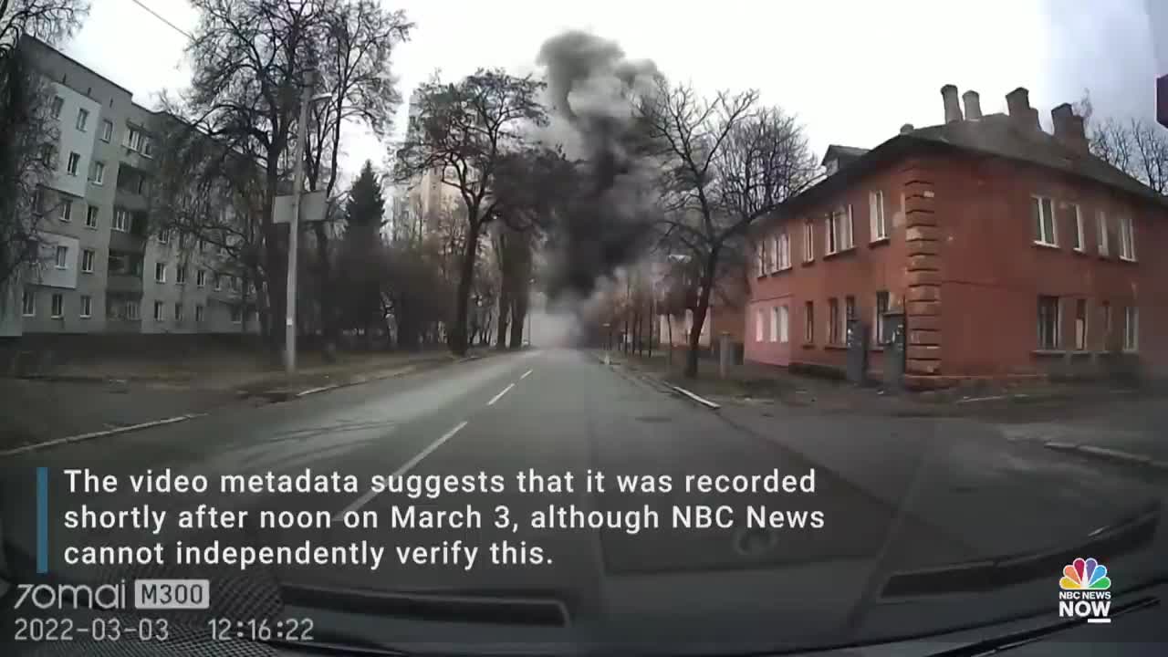 Dashcam Video Captures Explosions In Street In Chernihiv, North Ukraine