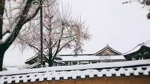 Hahoe Village in Andong, Korea on a snowy day