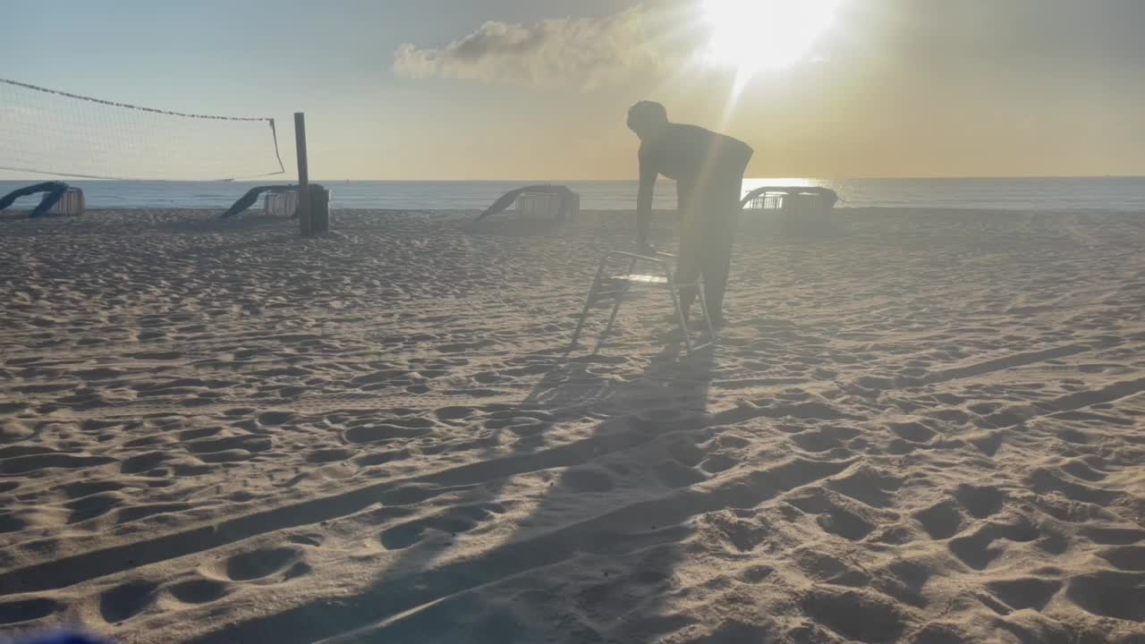 Martial arts training on a beach